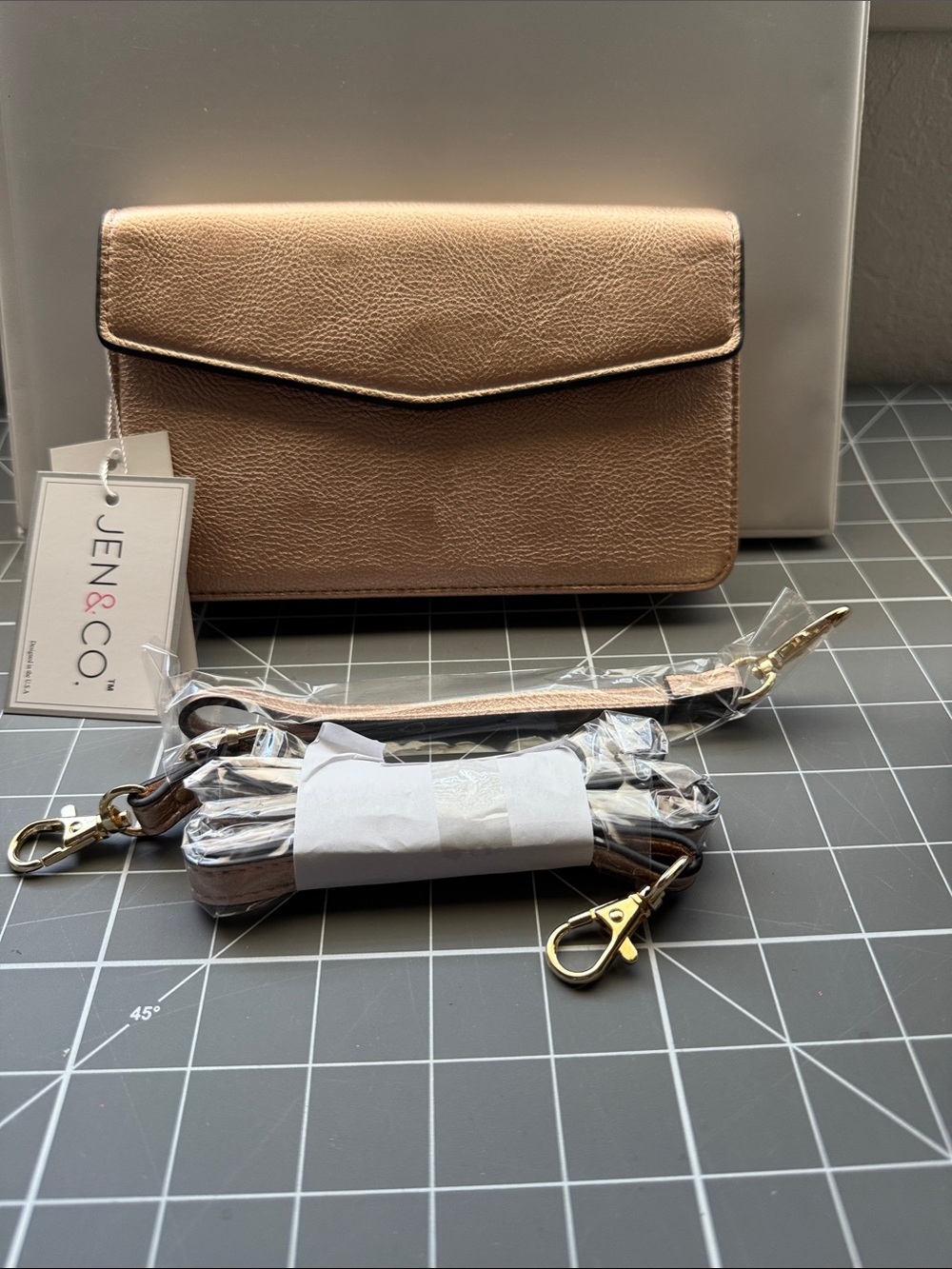 bebe Metallic Rose Gold Phone Crossbody Wallet